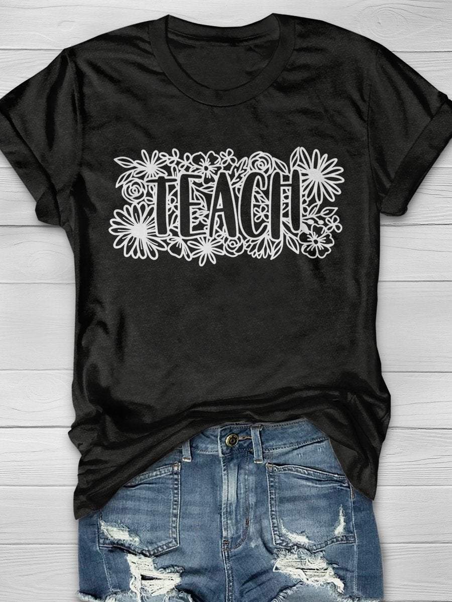 Love Teacher Print Graphic T-shirts