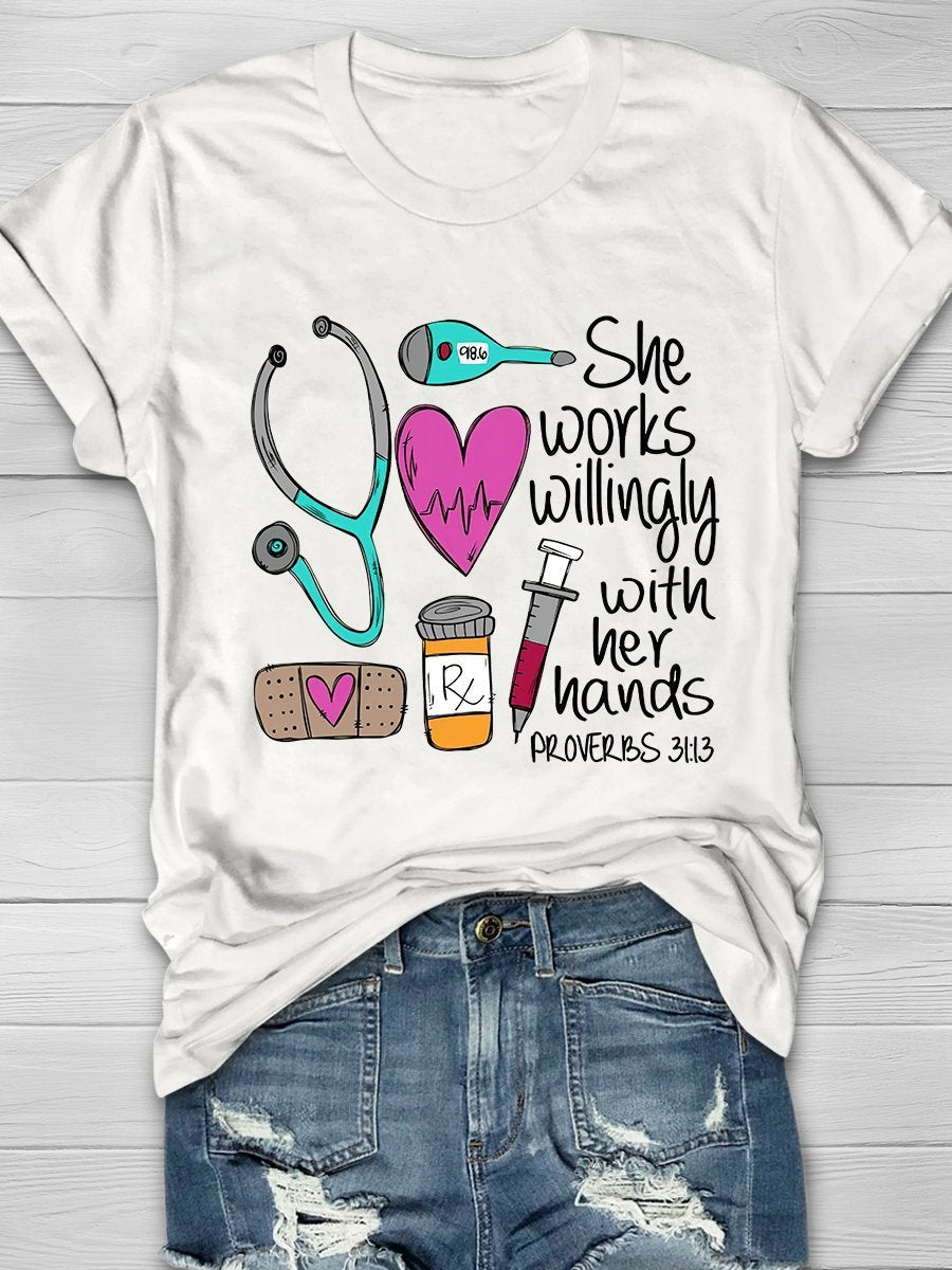 Nurse Print Short Sleeve T-shirt