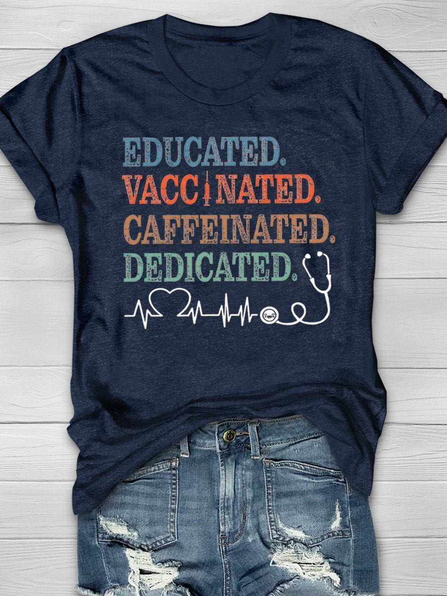 Nurse Vaccinated Print Short Sleeve T-shirt