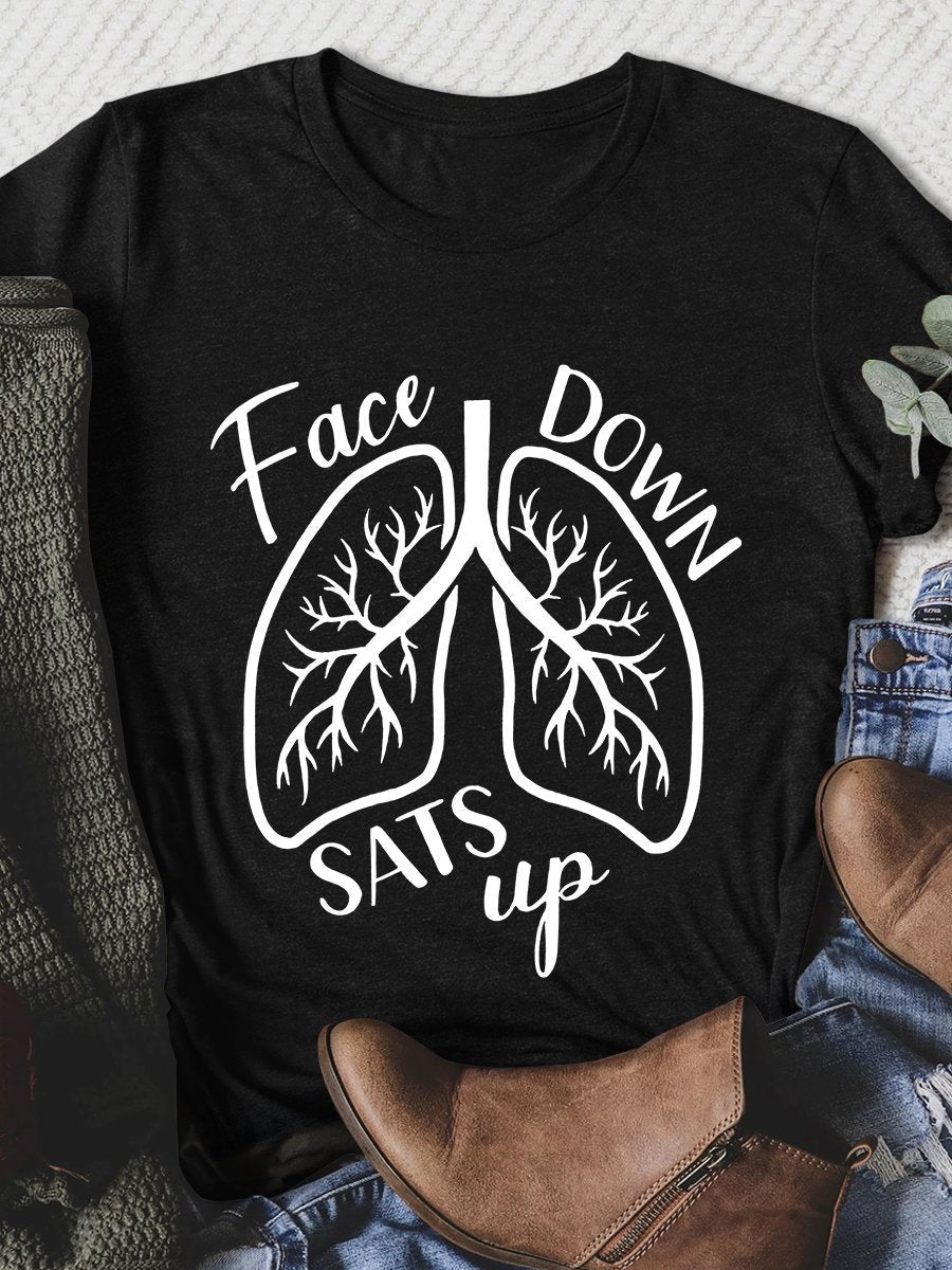 Face Down Sats Up Print Short Sleeve T-shirt
