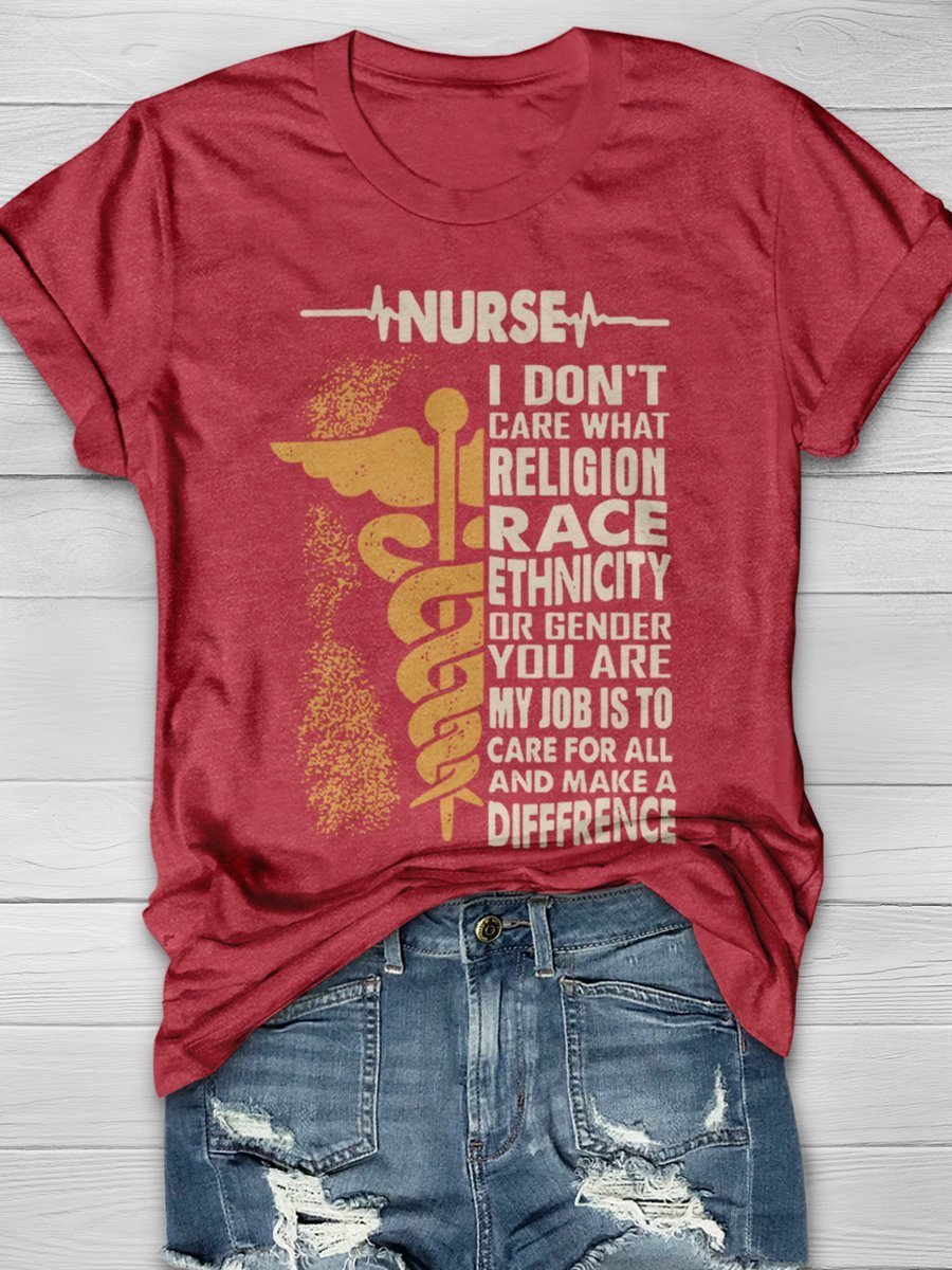 Nurse I Don't Care What Religion Print Short Sleeve T-shirt