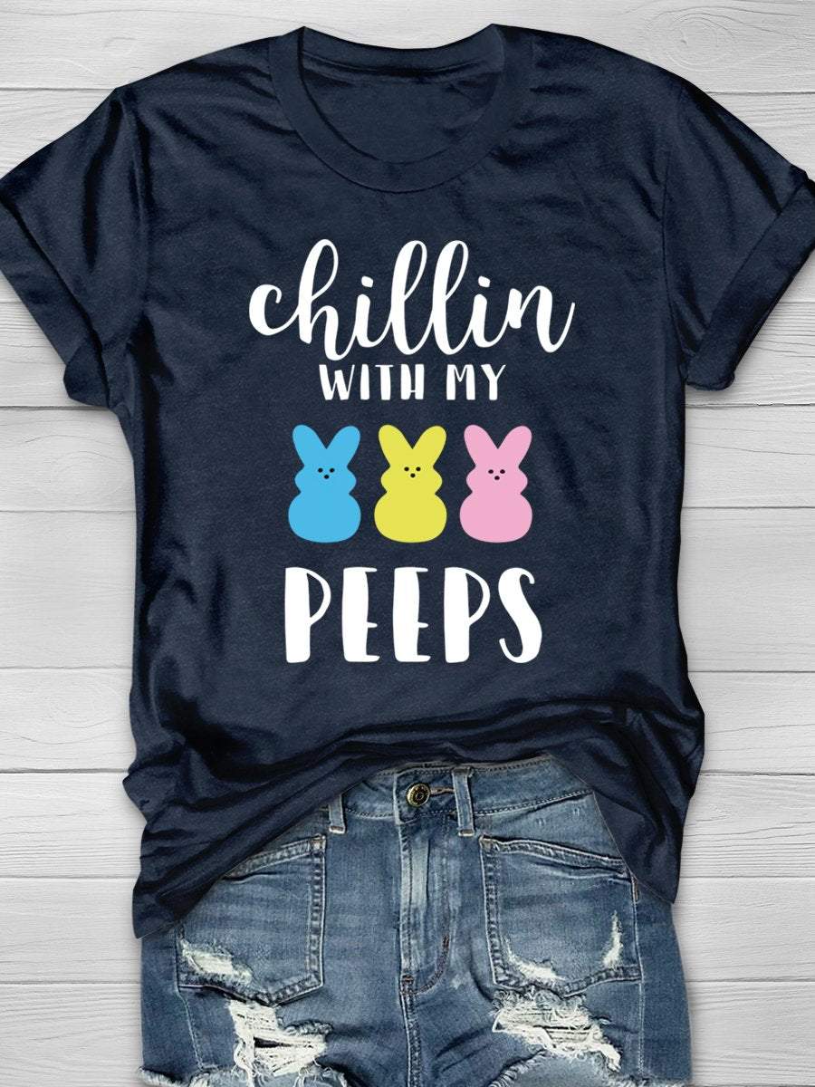 Chillin With My Peeps Easter Print Graphic T-shirts