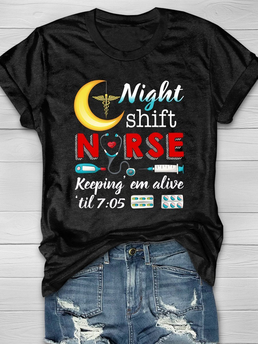 Night Shift Nurse Print Short Sleeve T-shirt