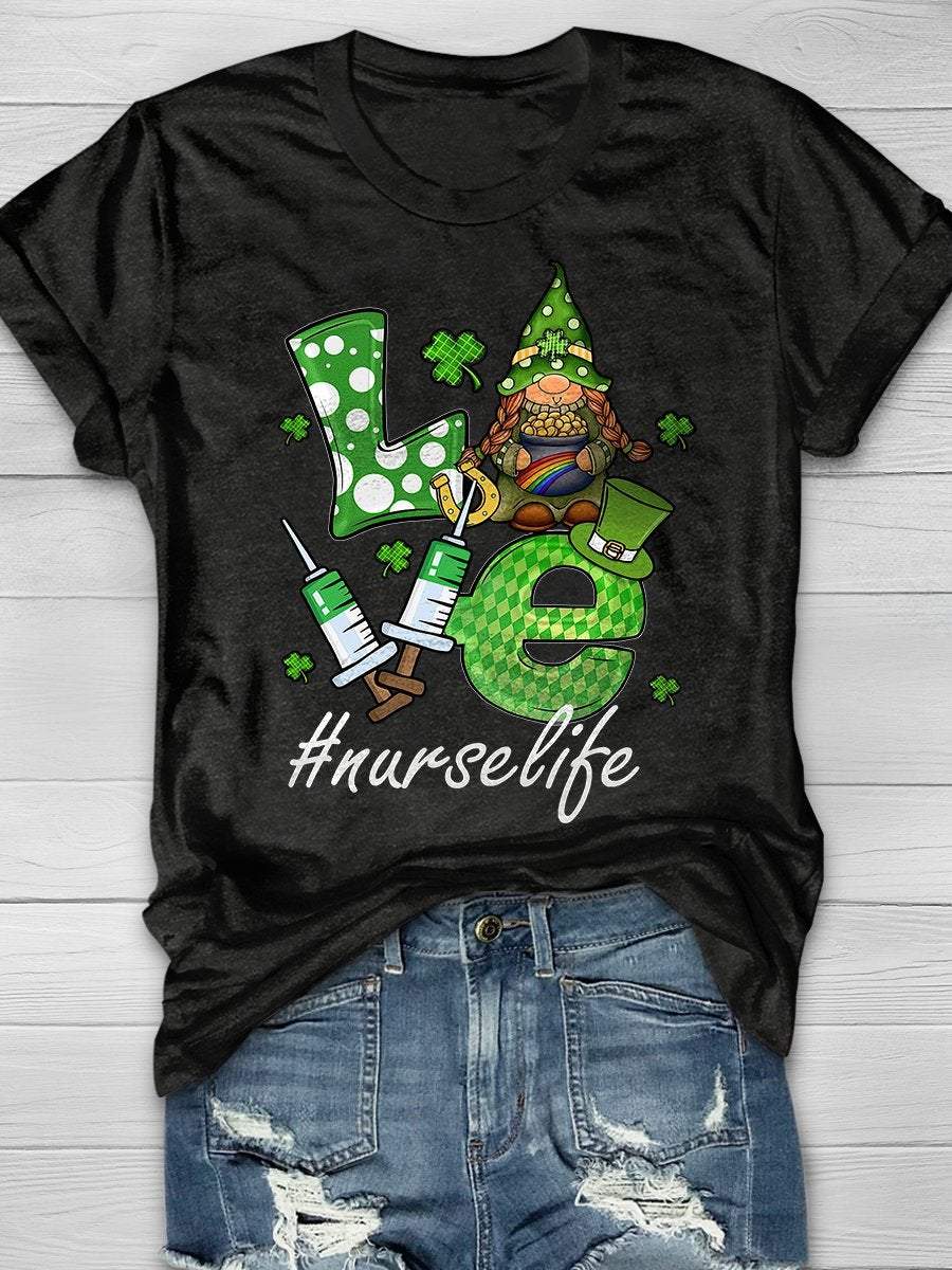 Love Nurselife Print Short Sleeve T-shirt