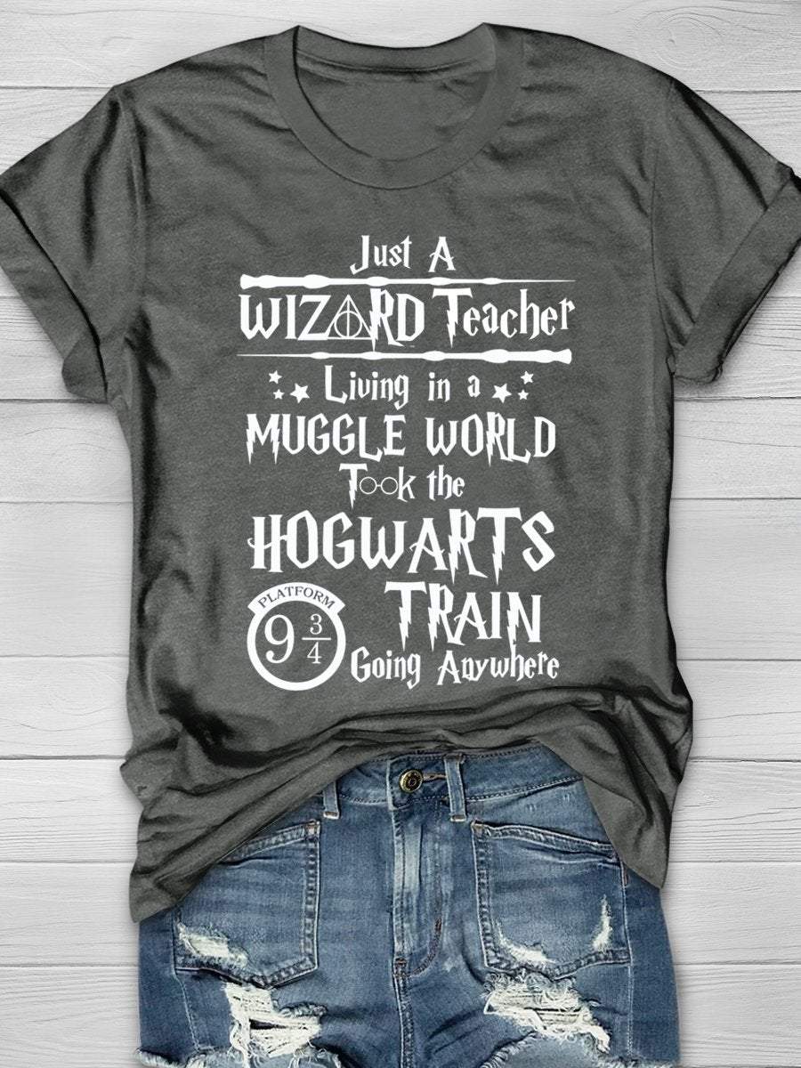 Just A Wizard Teacher Living In a Muggle World Print Graphic T-shirts