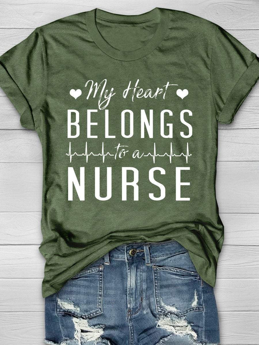 My Heart Belongs To A Nurse Print Short Sleeve T-shirt