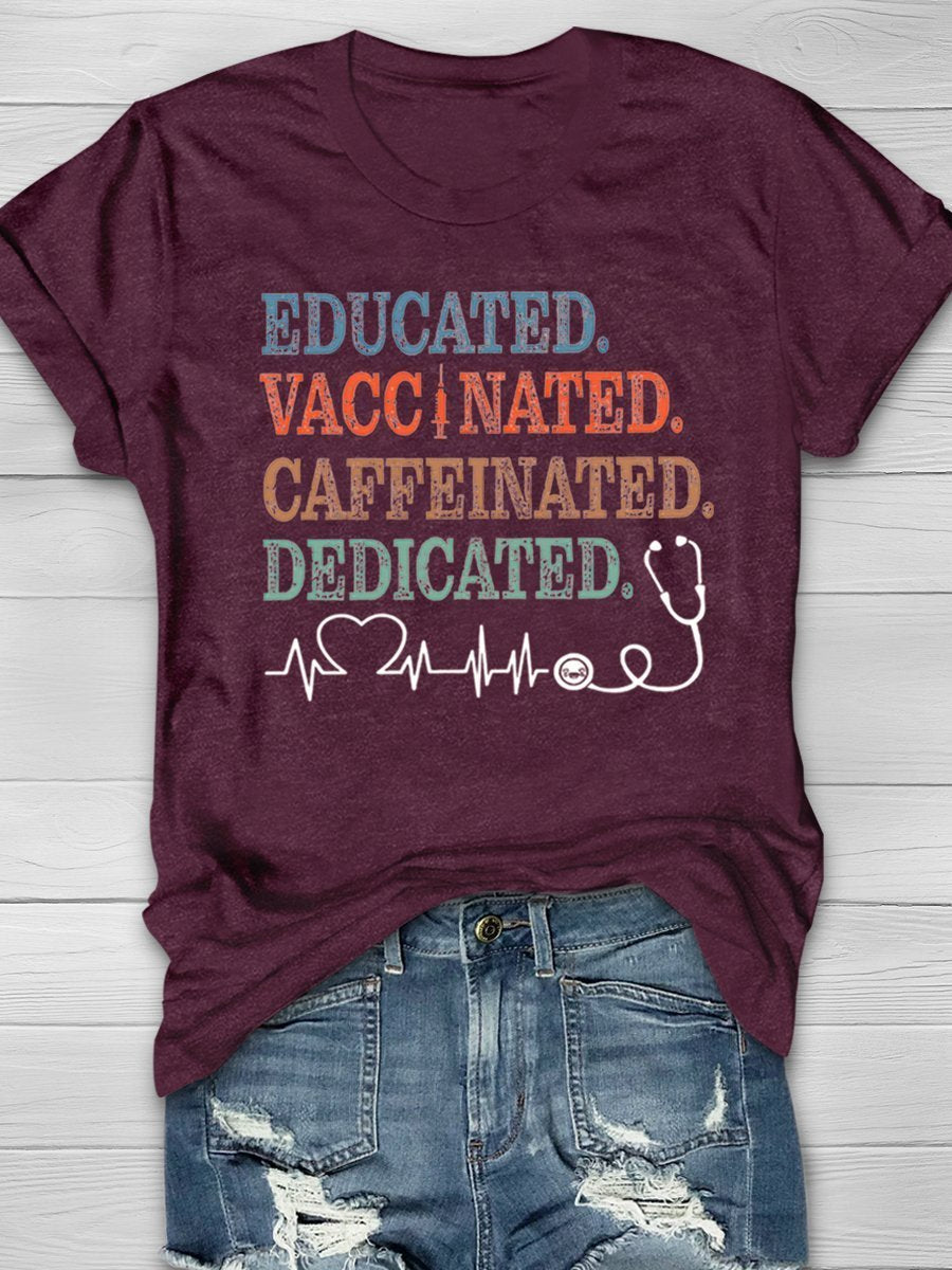Nurse Vaccinated Print Short Sleeve T-shirt