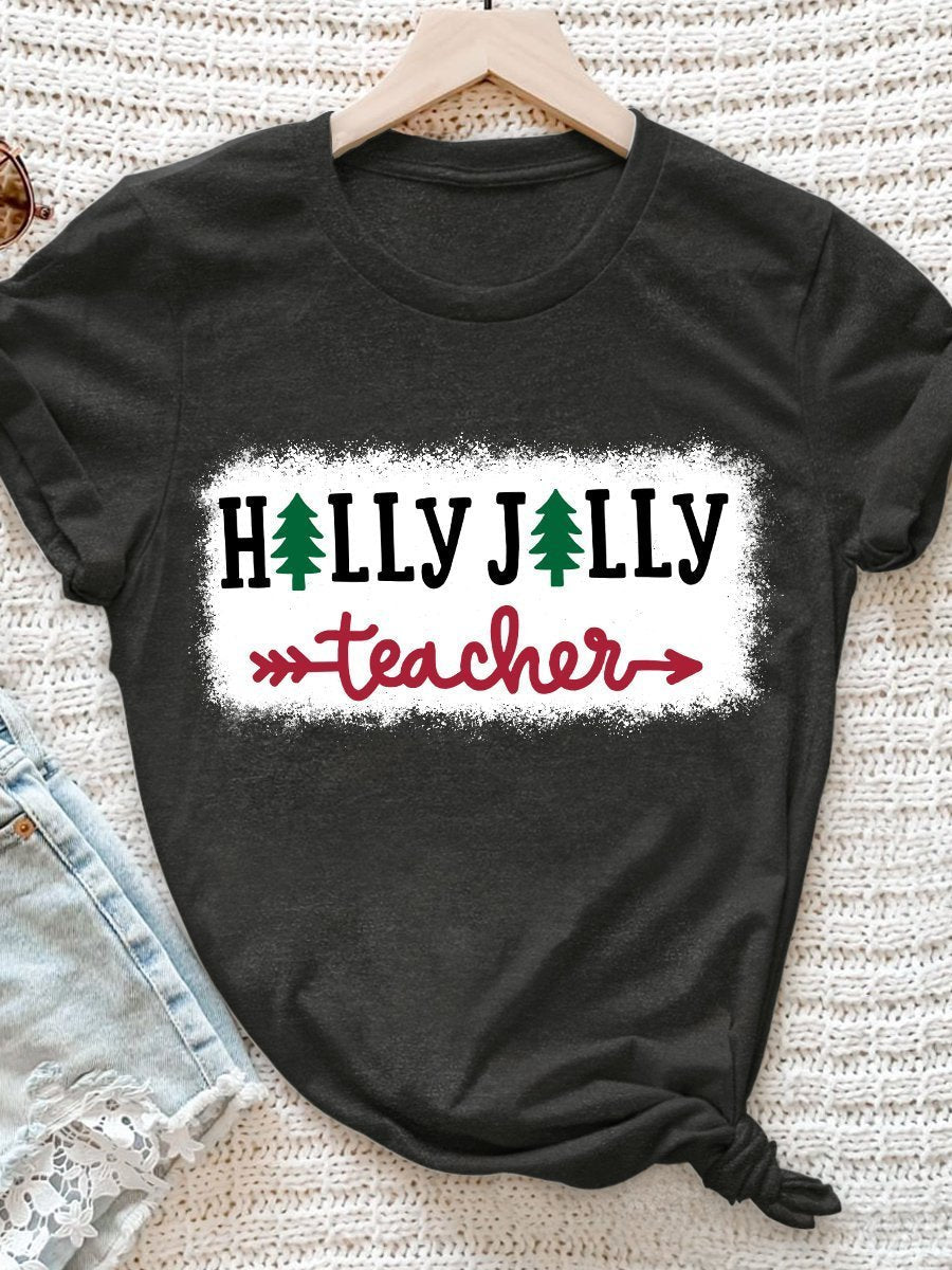 Holly Jolly Teacher Print Graphic T-shirts