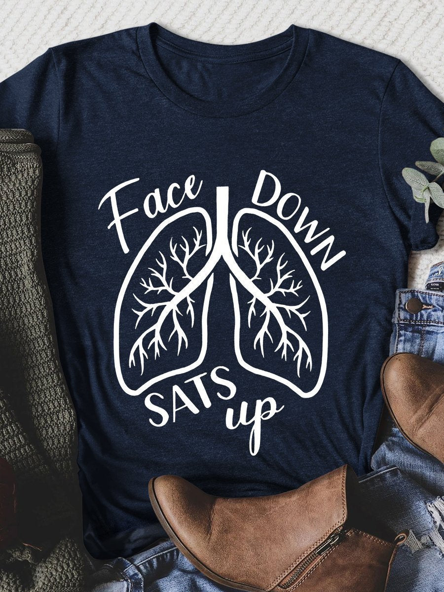 Face Down Sats Up Print Short Sleeve T-shirt