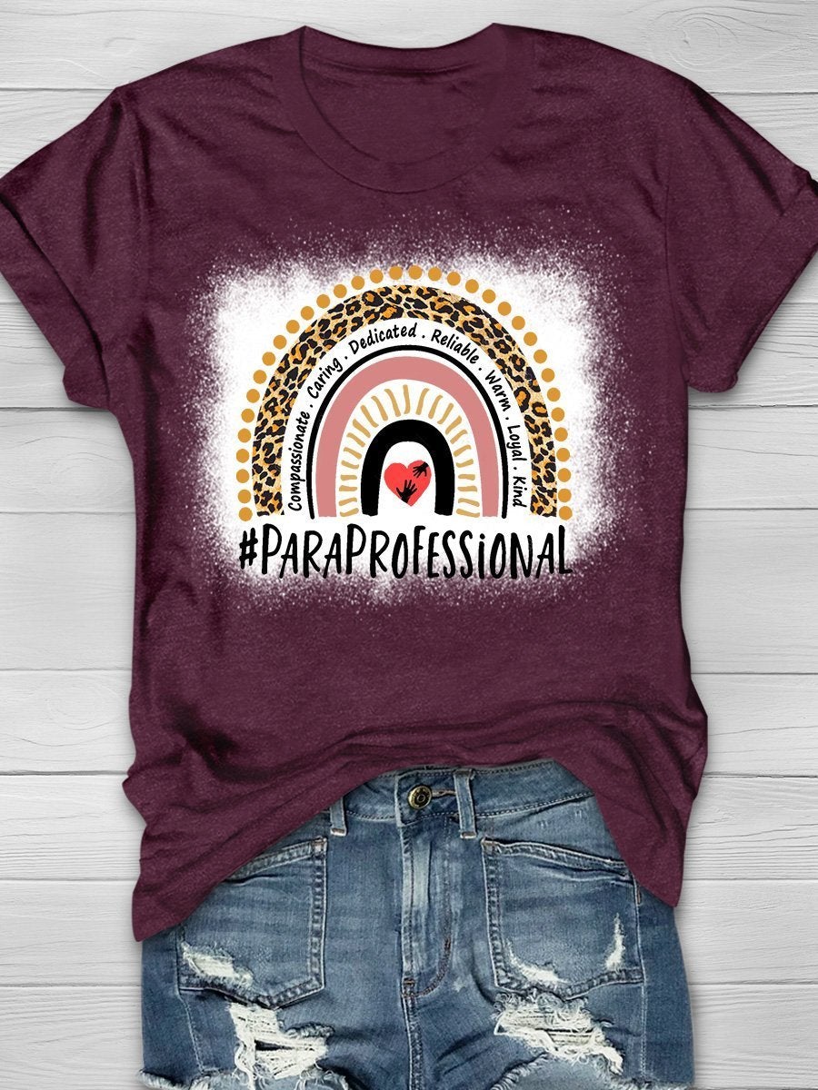Paraprofessional Leopard Rainbow Teacher Print Graphic T-shirts