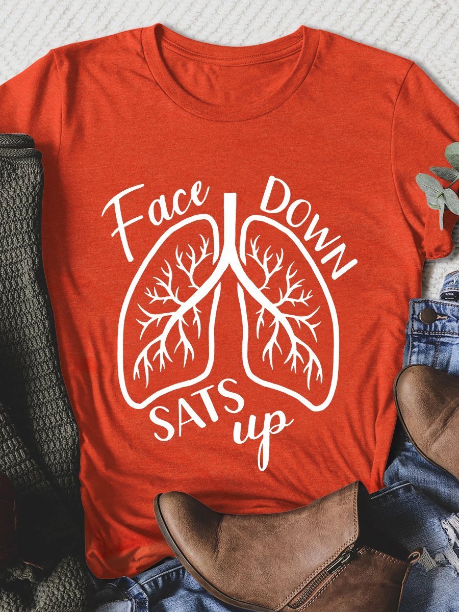 Face Down Sats Up Print Short Sleeve T-shirt