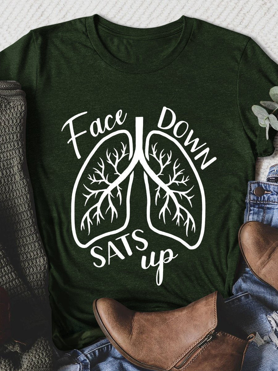 Face Down Sats Up Print Short Sleeve T-shirt