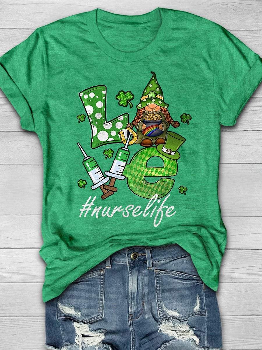 Love Nurselife Print Short Sleeve T-shirt