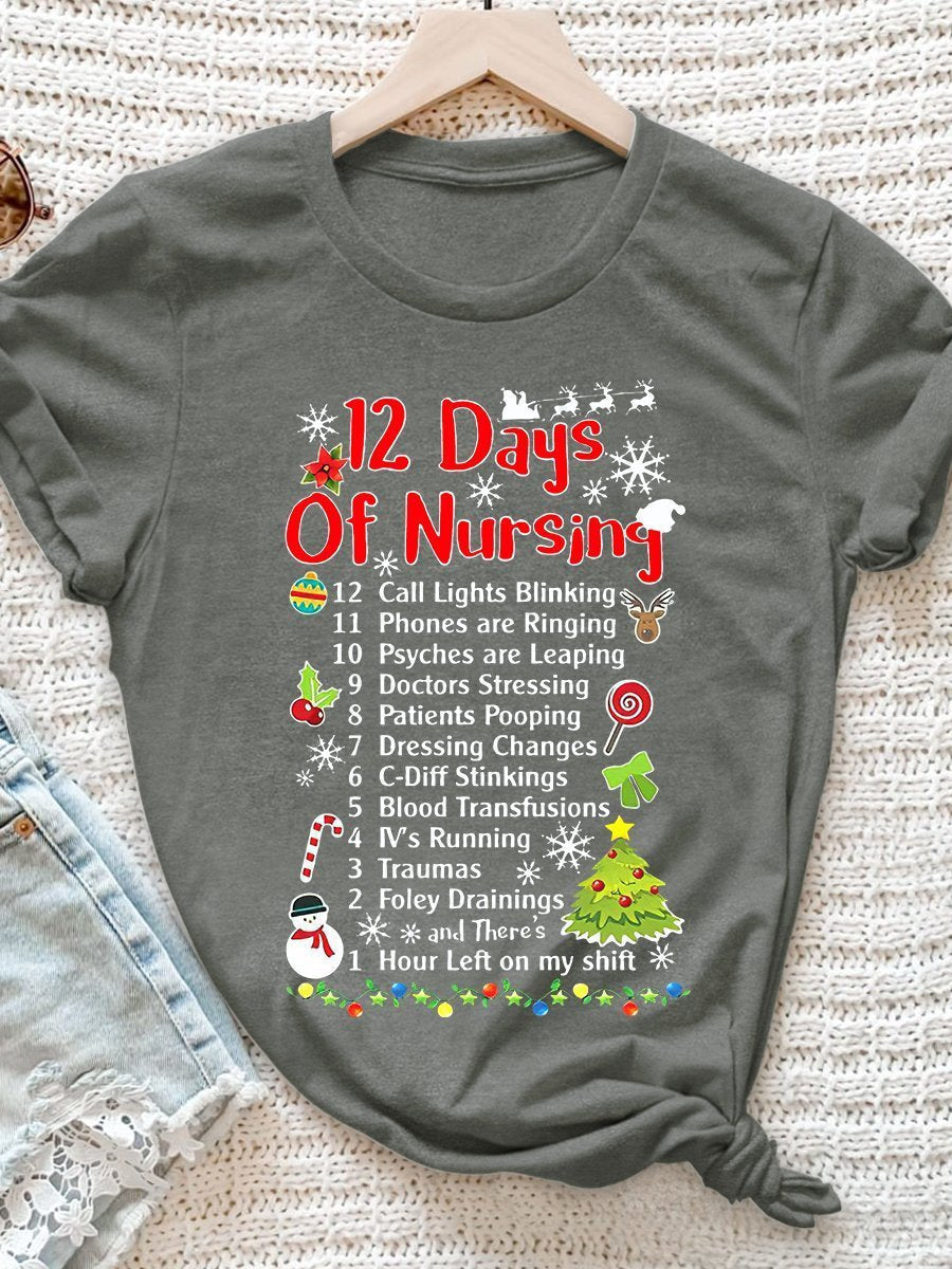Nurse Christmas Print Short Sleeve T-shirt