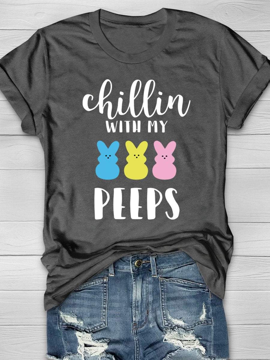 Chillin With My Peeps Easter Print Graphic T-shirts