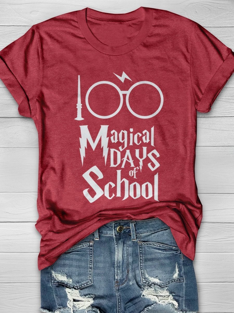 100 Magical Day Of School Teacher Print Graphic T-shirts