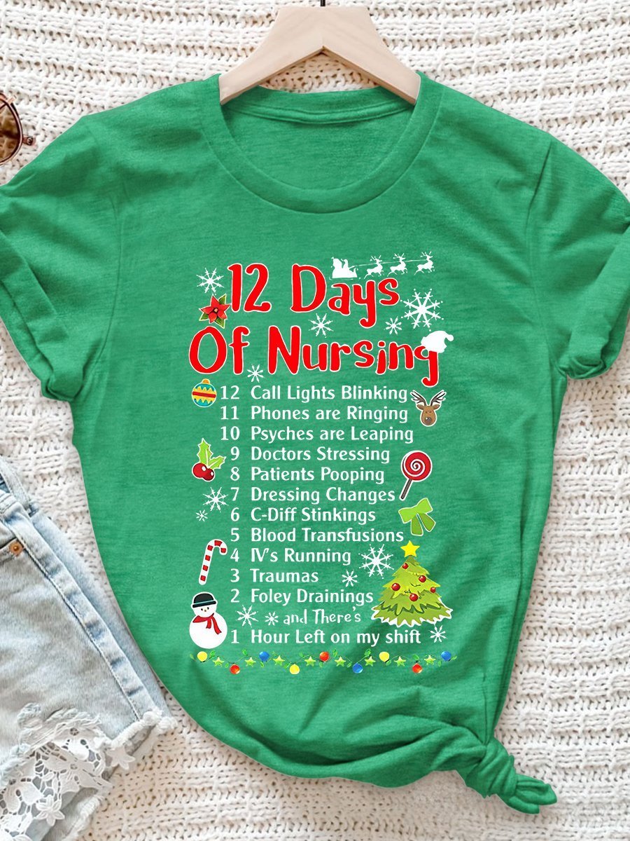 Nurse Christmas Print Short Sleeve T-shirt