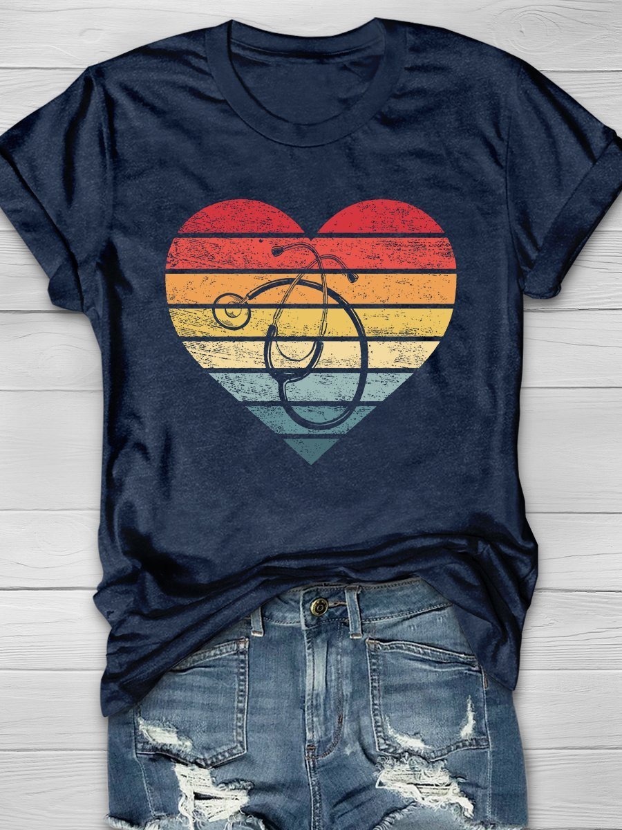 Nurse Heart Print Short Sleeve T-shirt