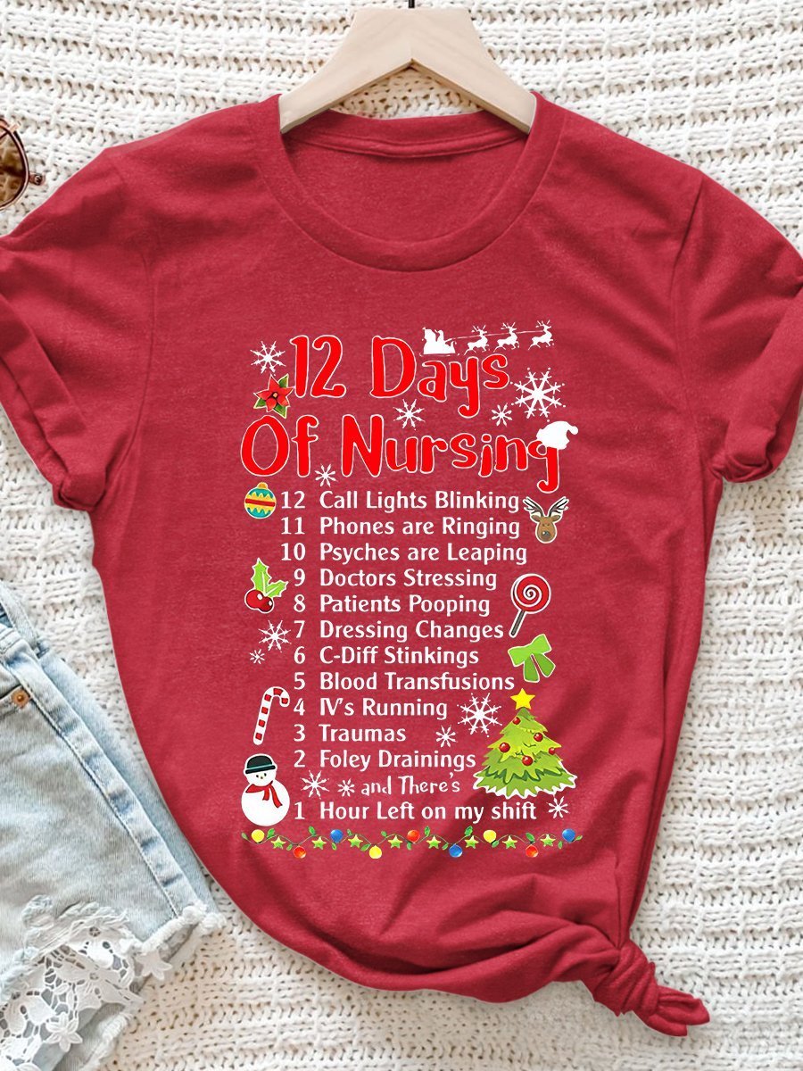 Nurse Christmas Print Short Sleeve T-shirt