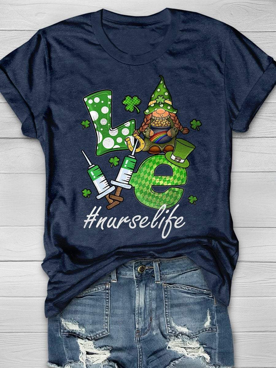 Love Nurselife Print Short Sleeve T-shirt