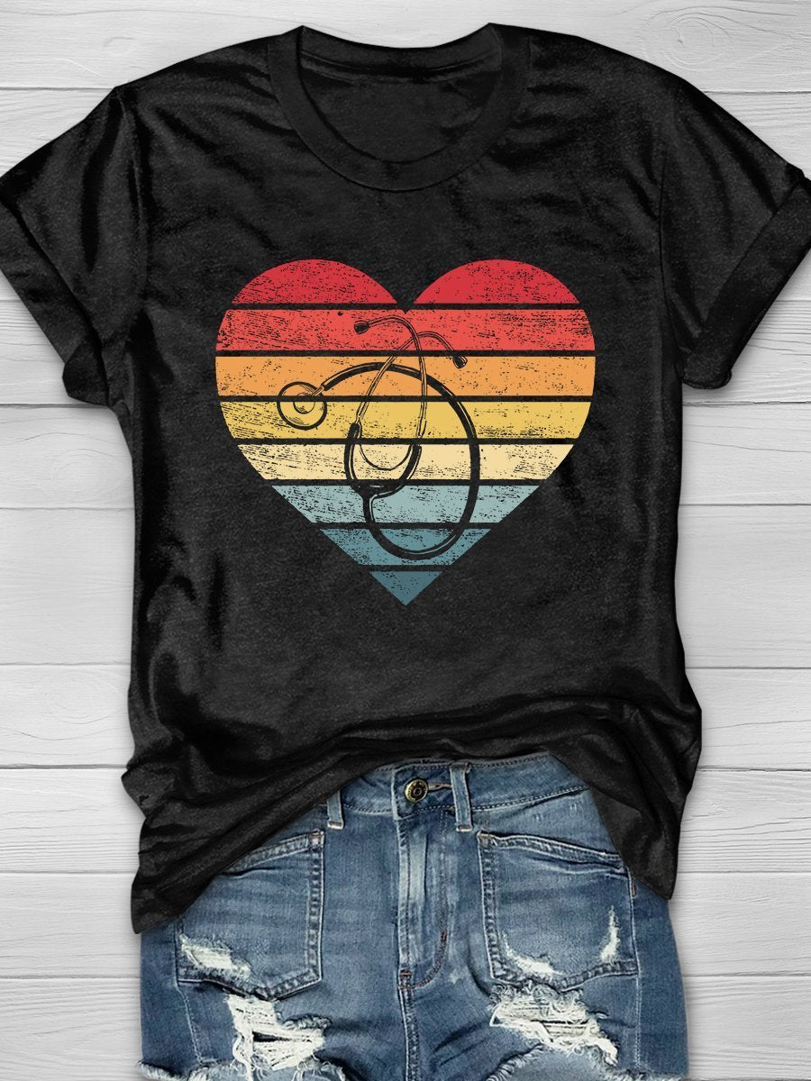 Nurse Heart Print Short Sleeve T-shirt