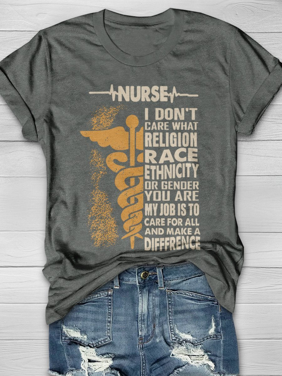 Nurse I Don't Care What Religion Print Short Sleeve T-shirt