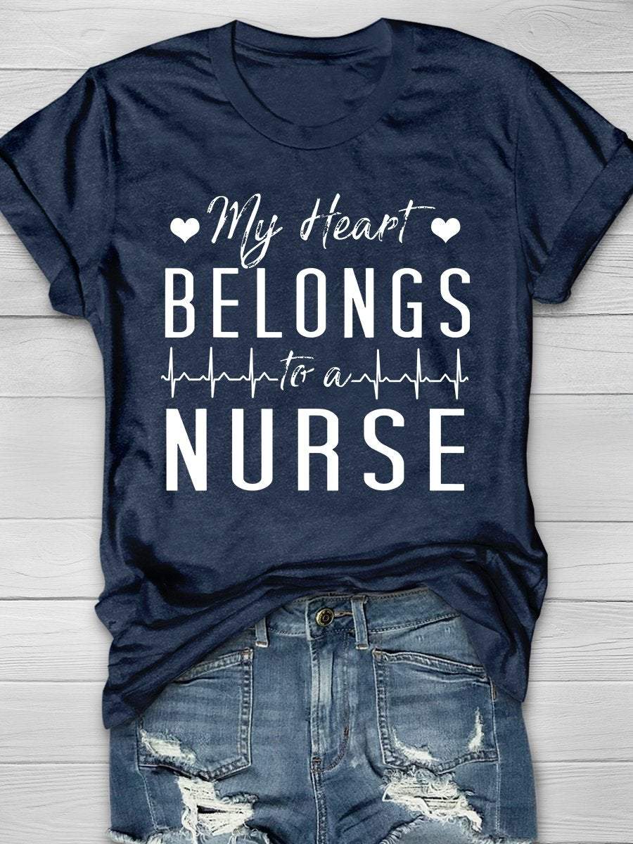 My Heart Belongs To A Nurse Print Short Sleeve T-shirt