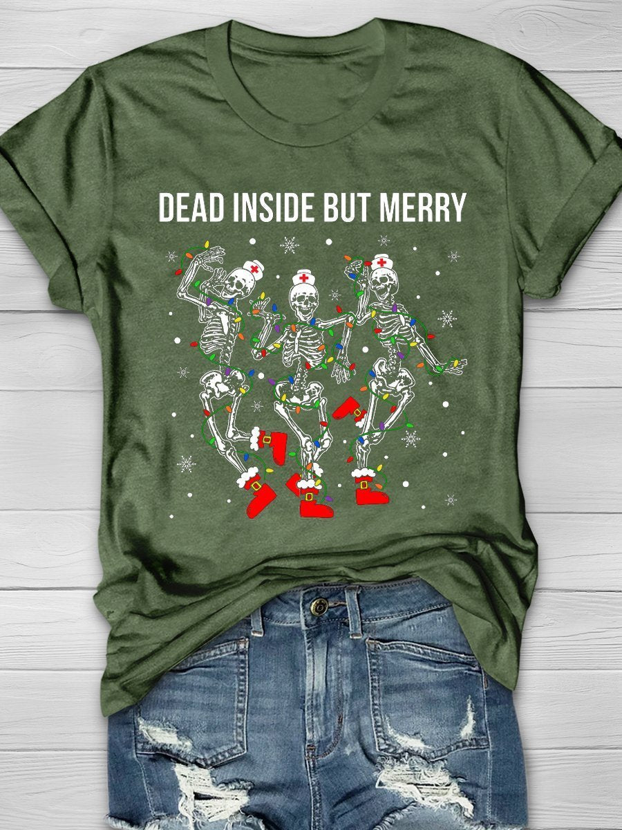 Dead Inside But Merry Print Short Sleeve T-shirt