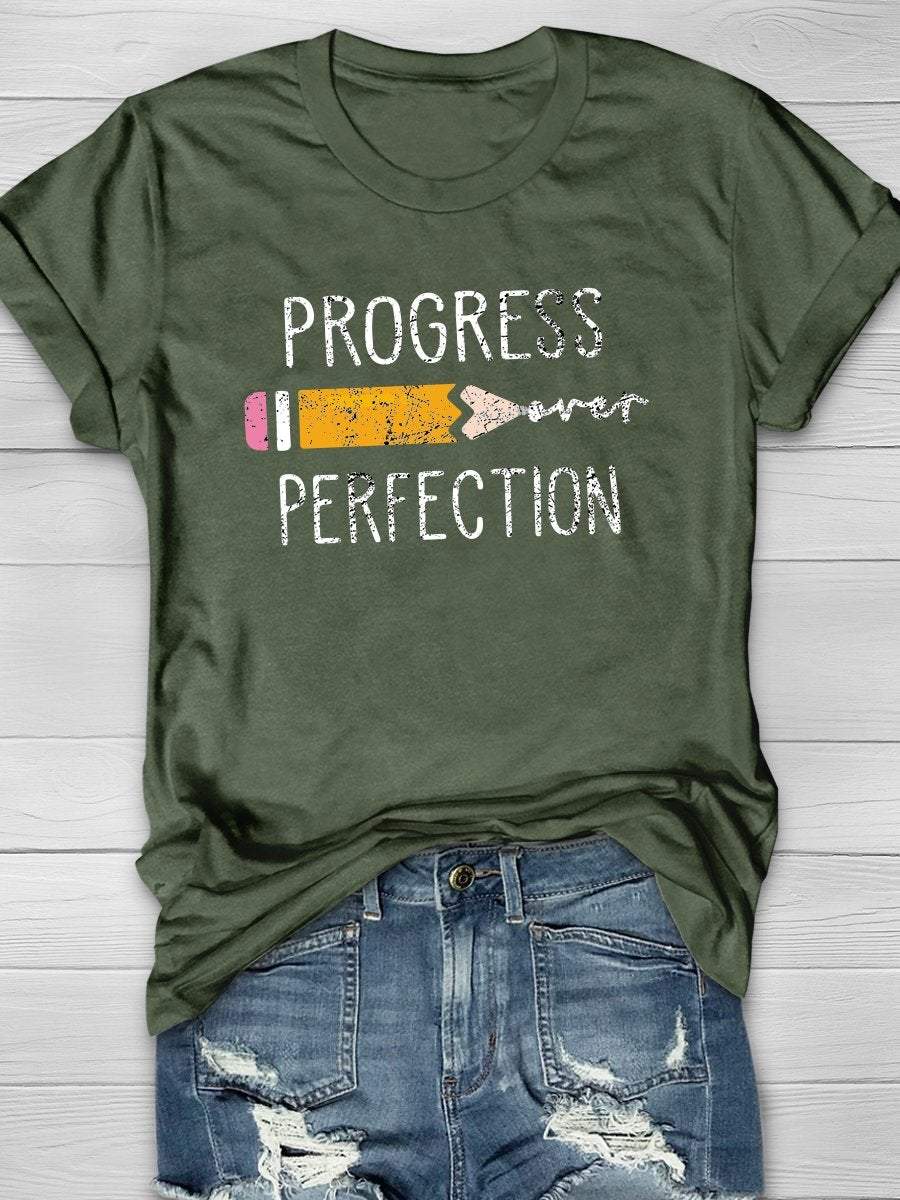 Progress Over Perfection Print Graphic T-shirts