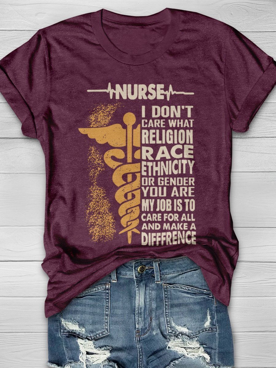 Nurse I Don't Care What Religion Print Short Sleeve T-shirt