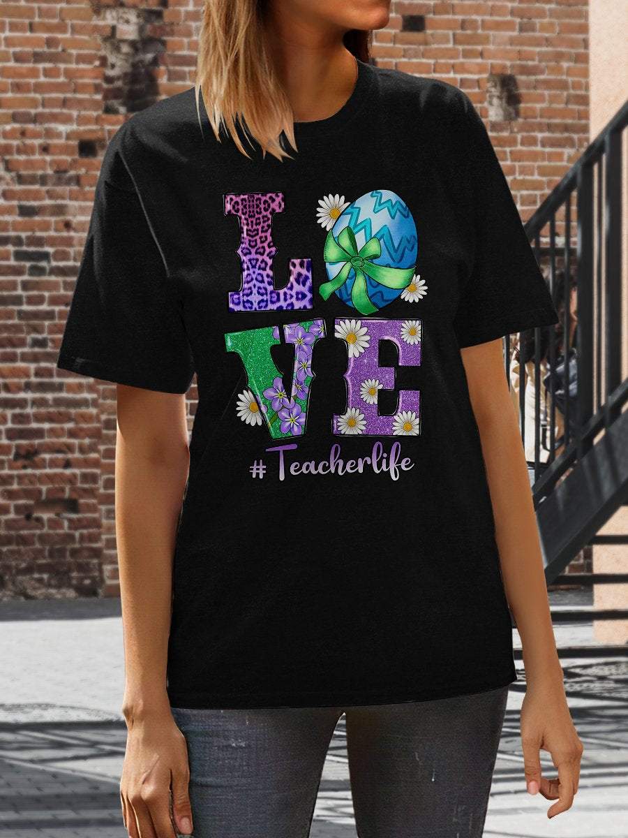 Love Easter Teacher Life Print Graphic T-shirts
