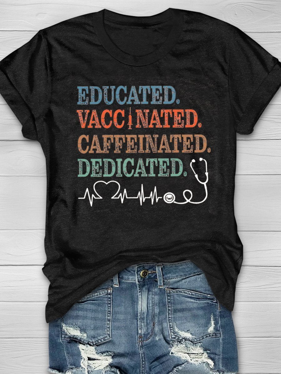 Nurse Vaccinated Print Short Sleeve T-shirt