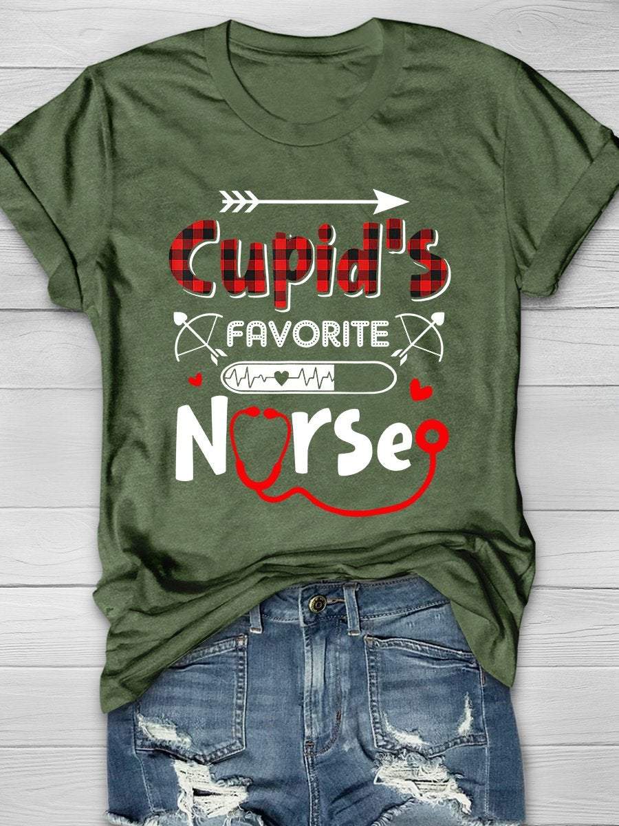 Cupid's Favorite Nurse Print Short Sleeve T-shirt