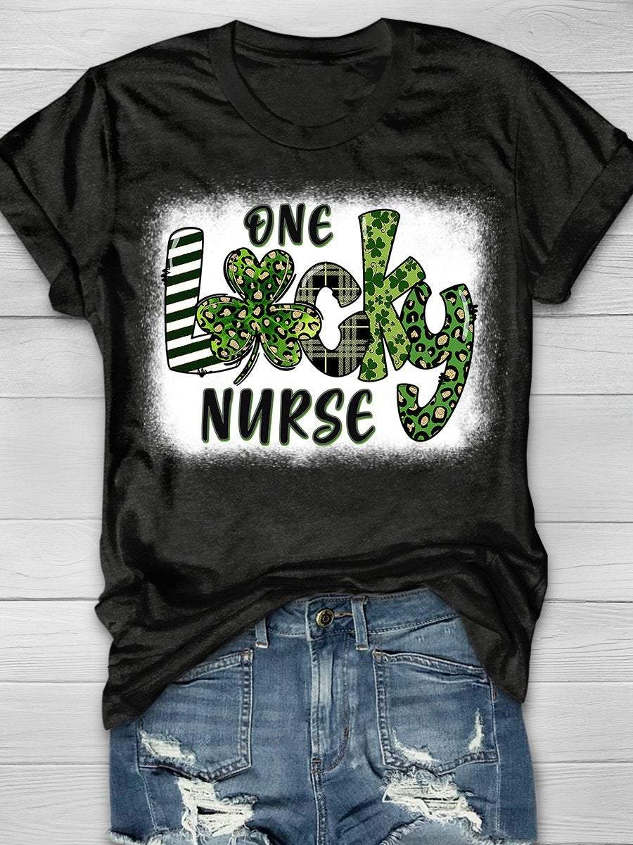 One Lucky Nurse Print Short Sleeve T-shirt