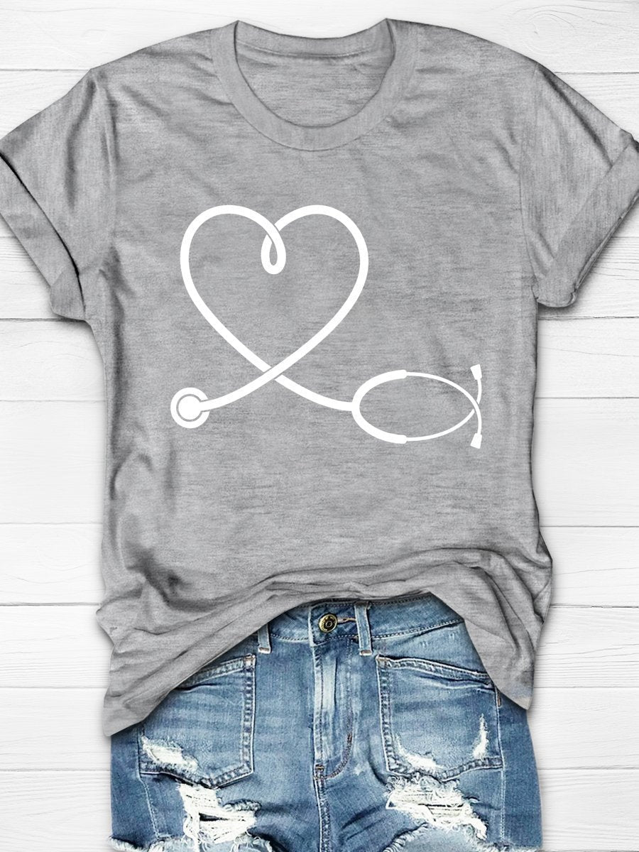 Nurse Stethoscope Love Print Short Sleeve T-shirt