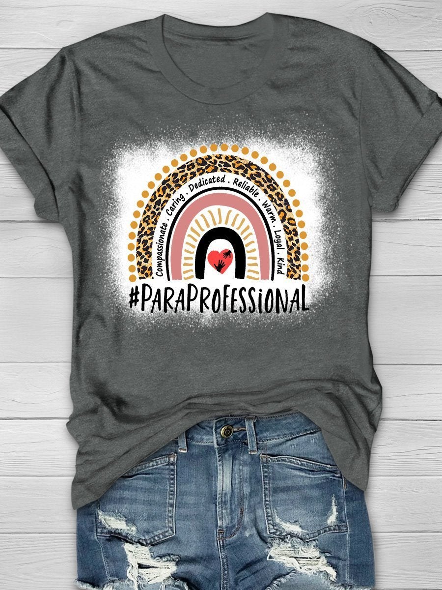 Paraprofessional Leopard Rainbow Teacher Print Graphic T-shirts