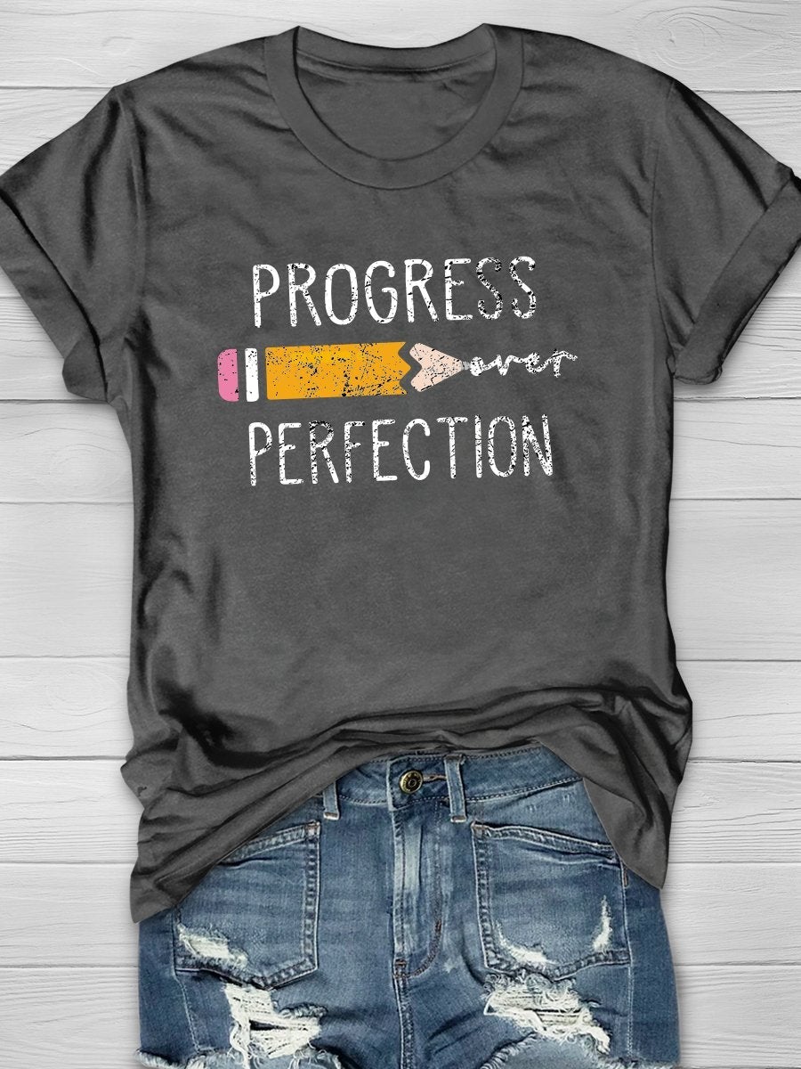 Progress Over Perfection Print Graphic T-shirts