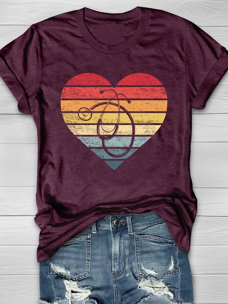 Nurse Heart Print Short Sleeve T-shirt