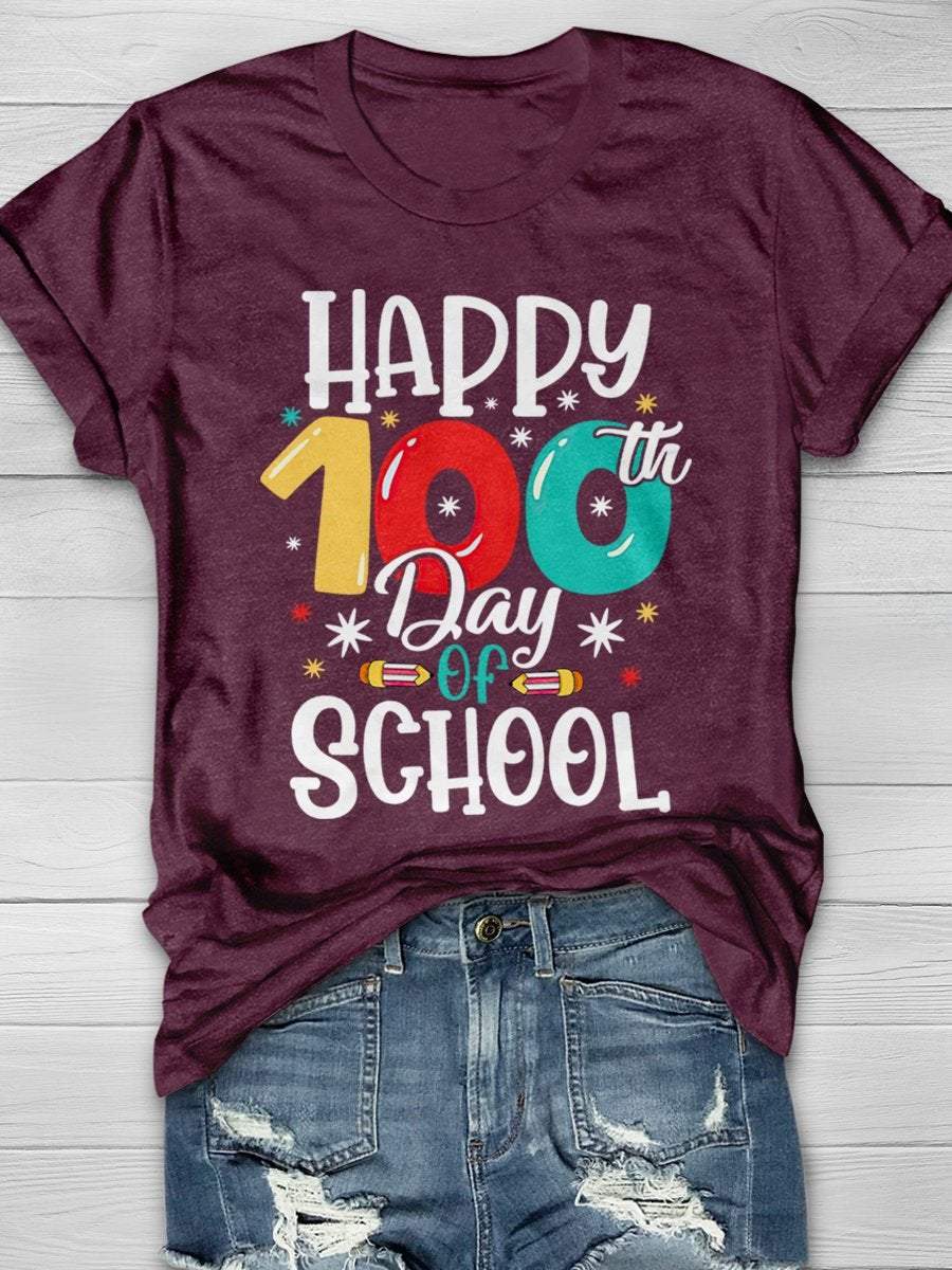 Happy 100 Days School Print Graphic T-shirts