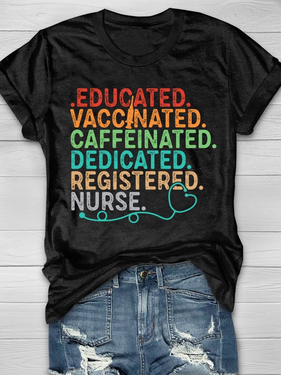 Educated Nurse Print Short Sleeve T-shirt