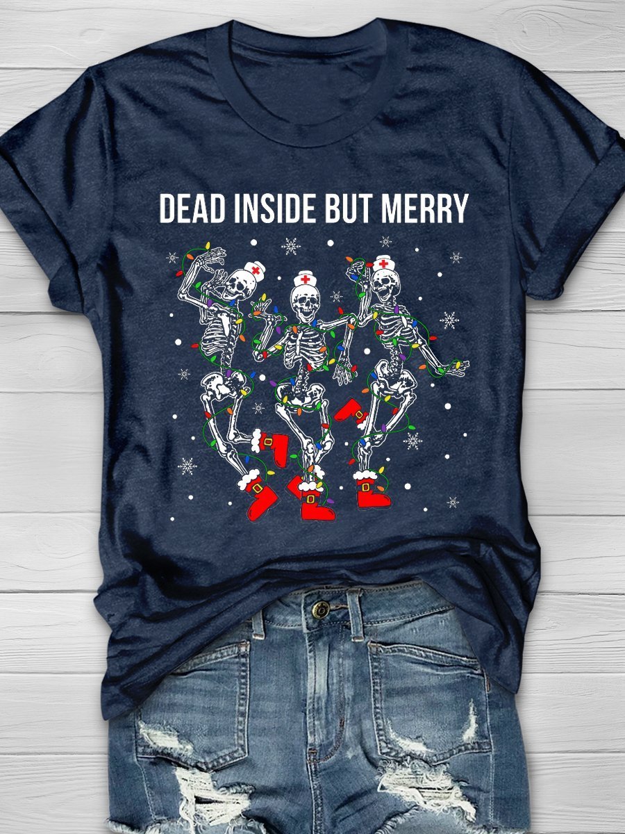 Dead Inside But Merry Print Short Sleeve T-shirt