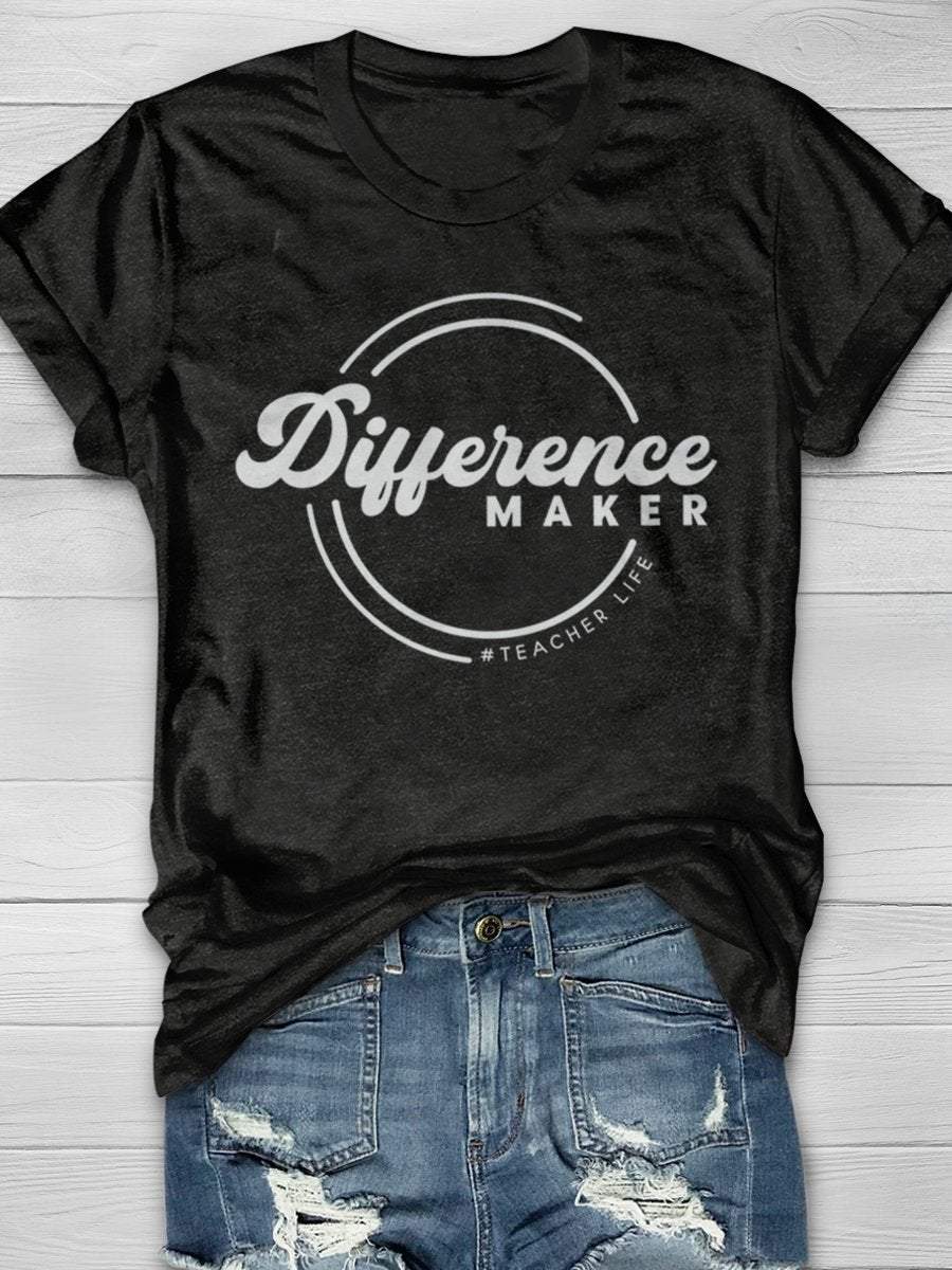 Difference Maker Teacher Life Print Graphic T-shirts