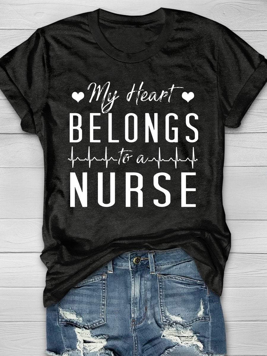 My Heart Belongs To A Nurse Print Short Sleeve T-shirt