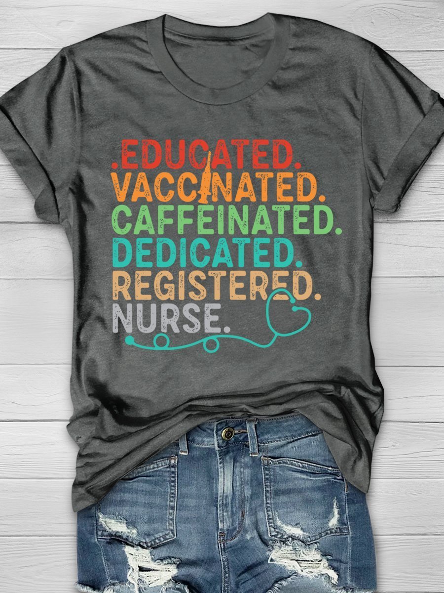 Educated Nurse Print Short Sleeve T-shirt