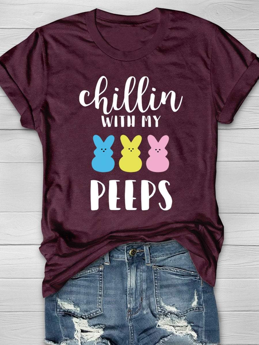 Chillin With My Peeps Easter Print Graphic T-shirts