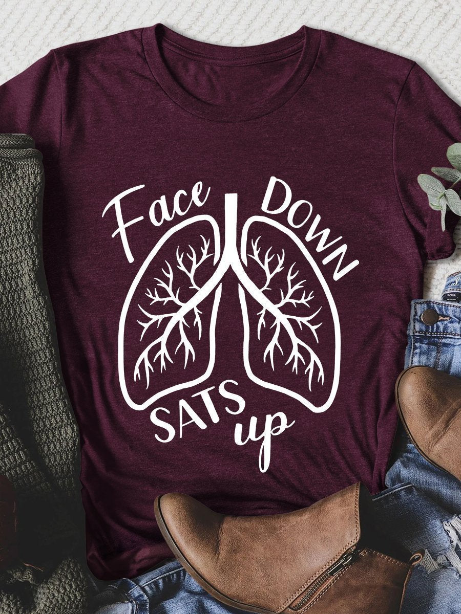 Face Down Sats Up Print Short Sleeve T-shirt