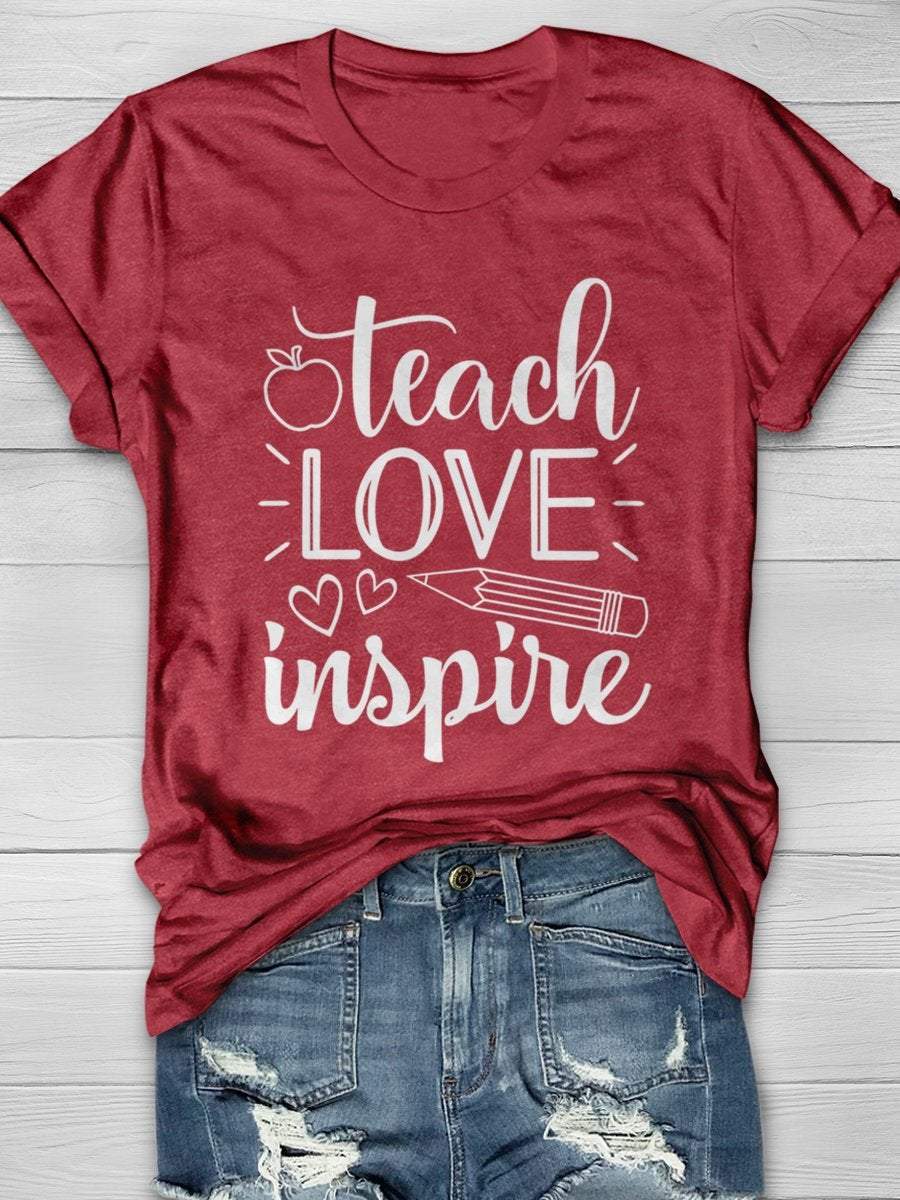 Teacher Love Inspire Teacher Print Graphic T-shirts