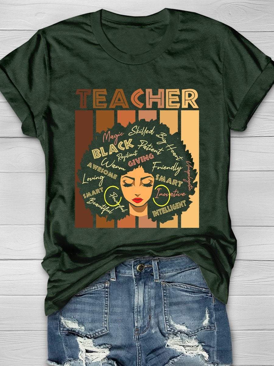Black Smart Teacher Print Graphic T-shirts