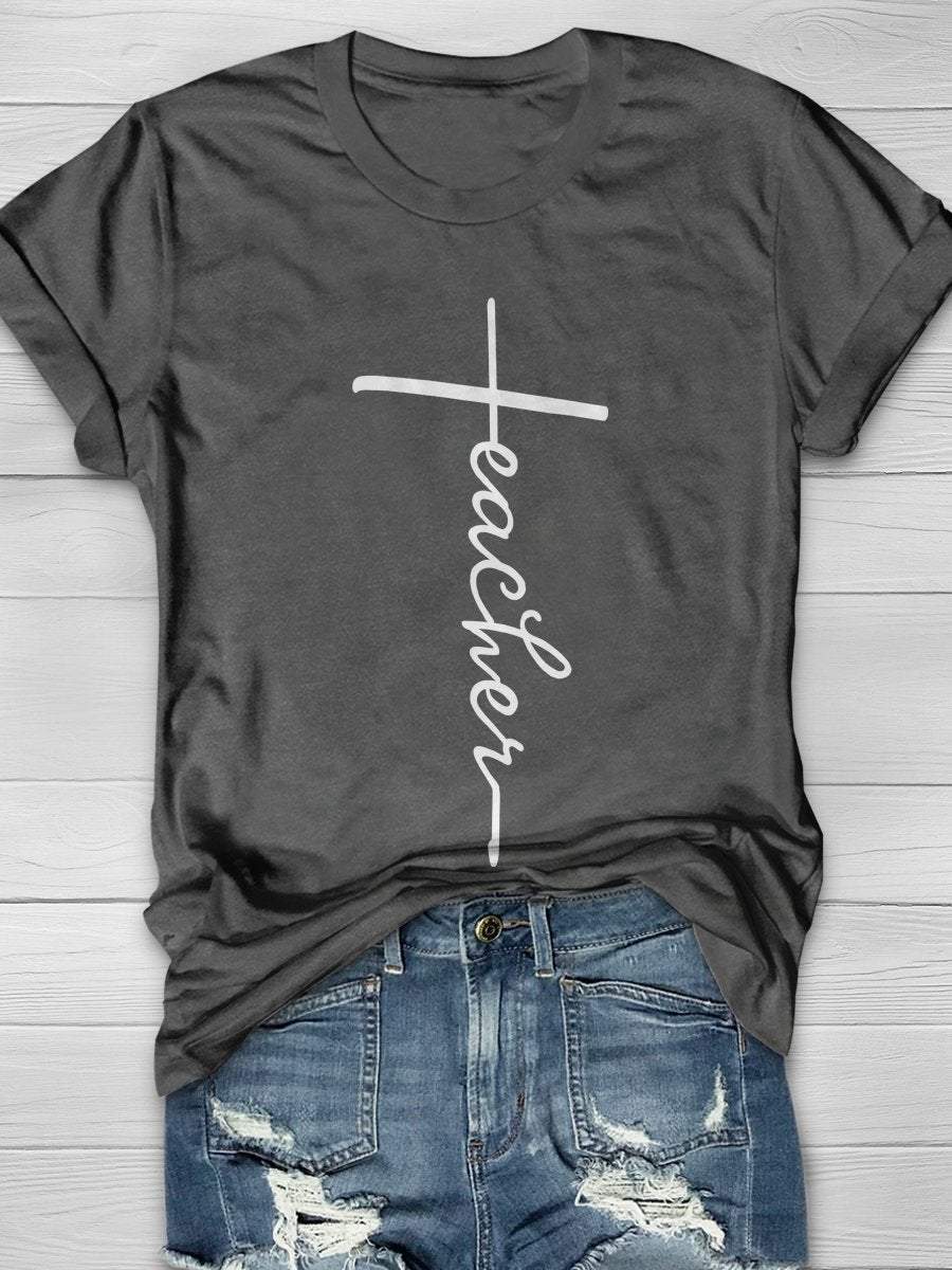 Teacher Cross Print Graphic T-shirts