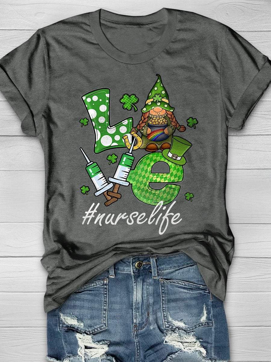 Love Nurselife Print Short Sleeve T-shirt